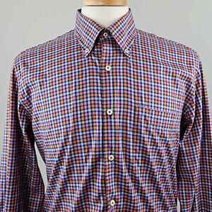 Peter Millar Men's Button-Down Plaid Checkered Shirt Purple Orange | Medium